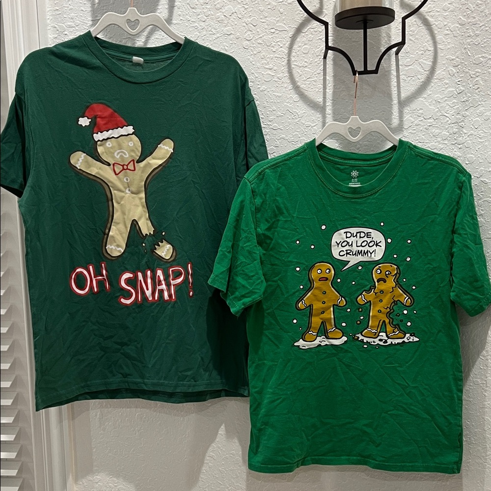 Set of 2 Green Gingerbread Graphic T-Shirts